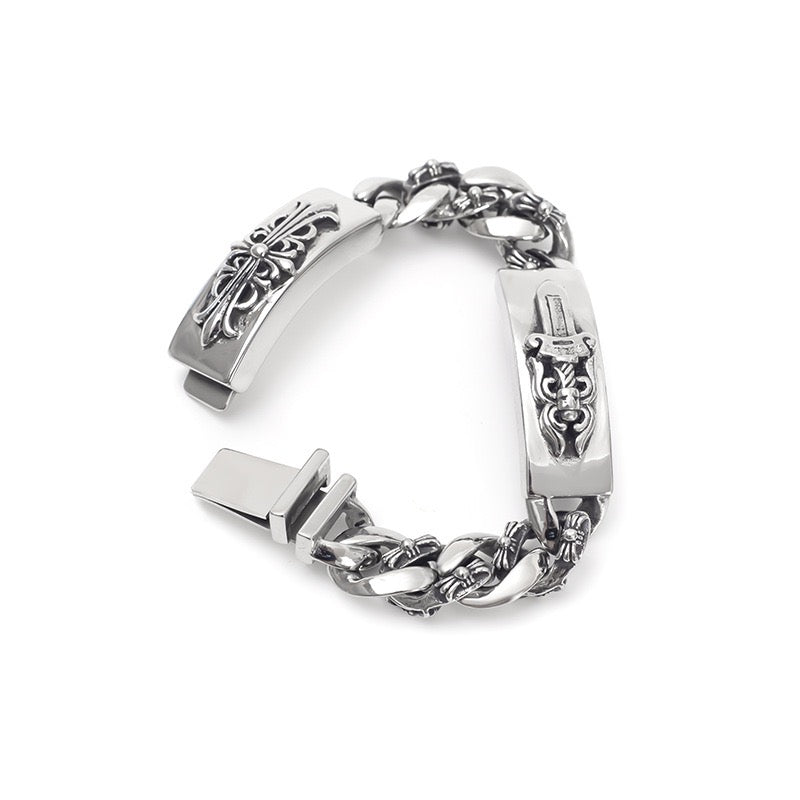 Chrome Hearts Dagger Cross Double Id Fancy Link Bracelet 8