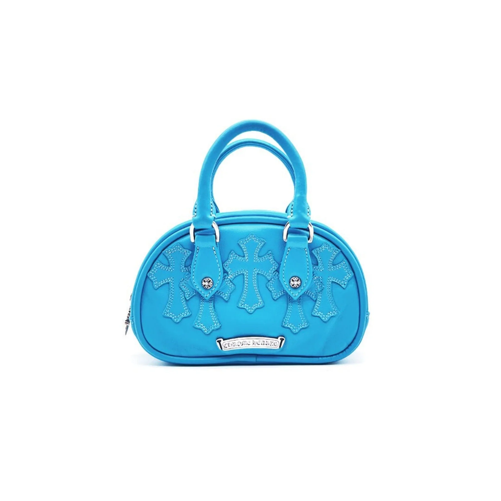 Chrome Hearts Blue Leather Cross Patch Mini Gym Bag