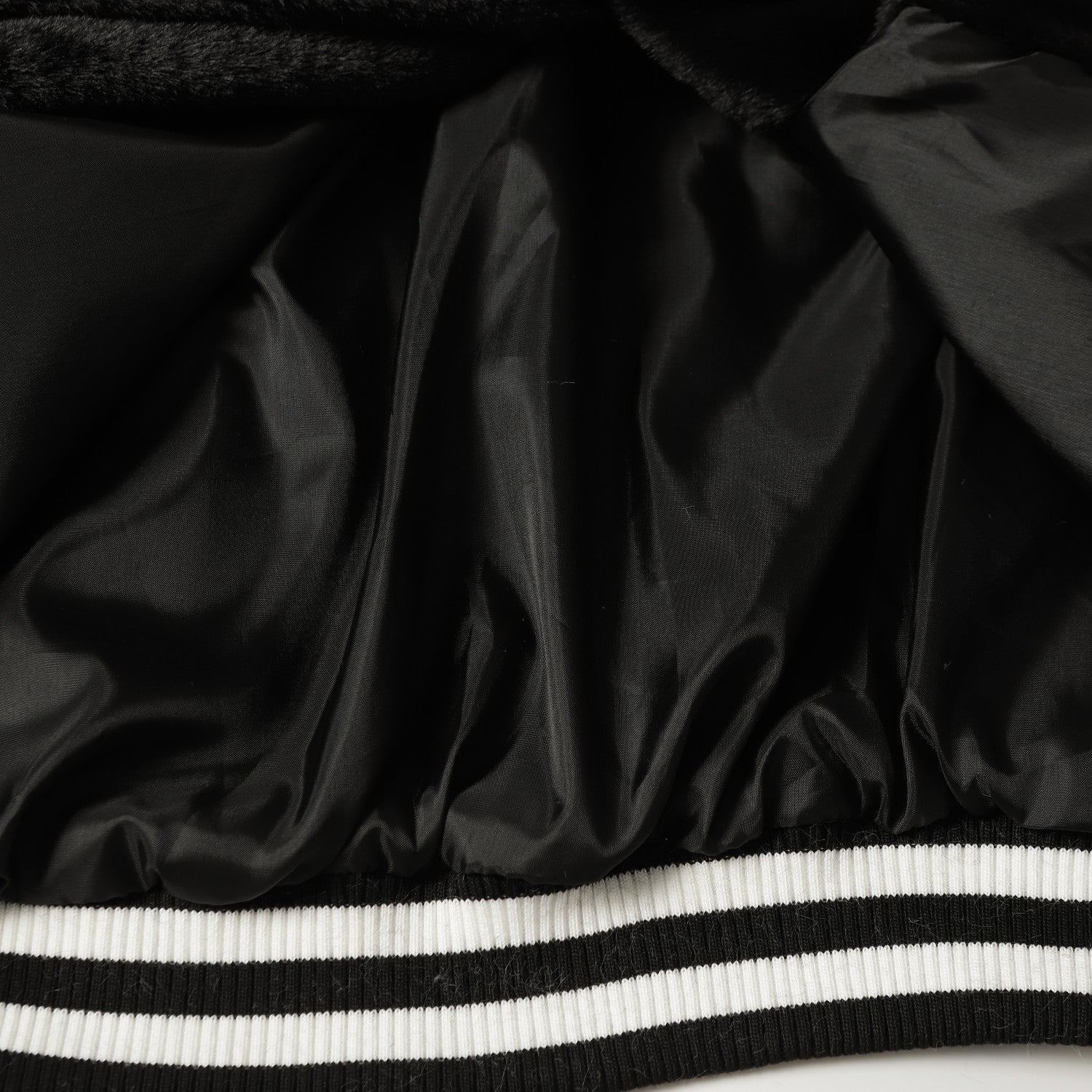 Chrome-Hearts Faux Fur Cross Varsity Jacket - Black White Gothic Streetwear 035